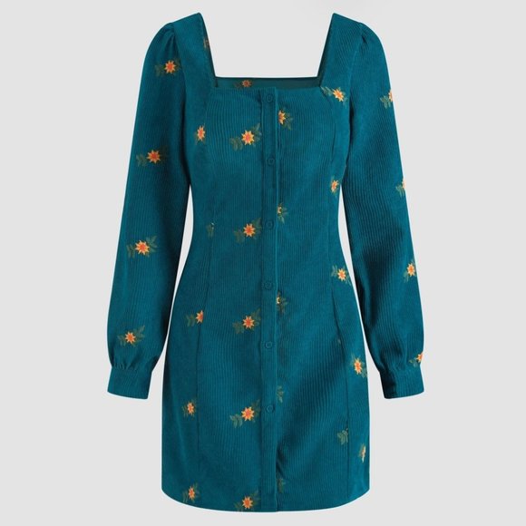 floral print corduroy mini dress Dark Mauve Floral Corduroy Long Sleeve Mini Dress